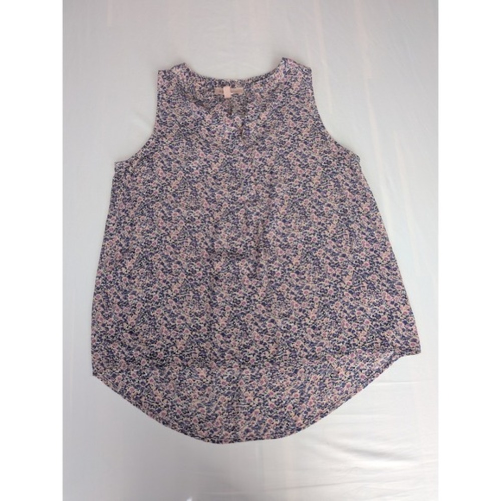 Philosophy Republic Clothing Blue Purple Floral Split Neck Sleeveless Blouse S - Picture 3 of 8